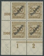 DIENSTMARKEN D 83adgz VB **, 1923, 200 Mio. M. Ockerbraun Im Unteren Linken Eckrandviererblock, Durchgezähnt, Postfrisch - Dienstmarken