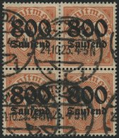 DIENSTMARKEN D 95Y VB O, 1923, 800 Tsd. M. Auf 30 Pf. Dunkelrotorange Auf Mattgelblichorange, Wz. 1, Im Viererblock, Pra - Dienstmarken