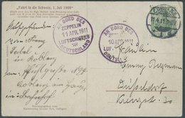 ZEPPELINPOST 1A BRIEF, 1911, Deutschlandfahrt, Zeppelin-Ansichtskarte Fahrt In Die Schweiz Mit Stempel Vom Erstverwendun - Luft- Und Zeppelinpost