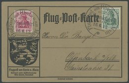 ZEPPELINPOST 10 BRIEF, 1912, Flp. Am Rhein Und Main Auf Flugpostkarte Mit 10 Pf. Germania (statt Flugpostmarke Mi. I) Un - Airmail & Zeppelin