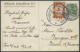 ZEPPELINPOST 10 BRIEF, 1912, 10 Pf. Flp. Am Rhein Und Main Auf Offizieller Feldpostkarte No. 1 Mit 5 Pf. Zusatzfrankatur - Airmail & Zeppelin