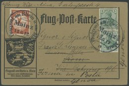 ZEPPELINPOST 10 BRIEF, 1912, 10 Pf. Flp. Am Rhein Und Main Auf Flugpostkarte Mit 2x 5 Pf. Zusatzfrankatur, Sonderstempel - Correo Aéreo & Zeppelin