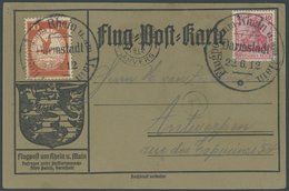 ZEPPELINPOST 10 BRIEF, 1912, 10 Pf. Flp. Am Rhein Und Main Auf Flugpostkarte Mit 10 Pf. Zusatzfrankatur, Sonderstempel D - Luft- Und Zeppelinpost