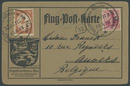 ZEPPELINPOST 10 BRIEF, 1912, 10 Pf. Flp. Am Rhein Und Main Auf Flugpostkarte Mit 10 Pf. Zusatzfrankatur, Sonderstempel M - Luchtpost & Zeppelin
