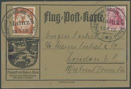 ZEPPELINPOST 10 BRIEF, 1912, 10 Pf. Flp. Am Rhein Und Main Auf Flugpostkarte Mit 10 Pf. Zusatzfrankatur, Sonderstempel M - Airmail & Zeppelin