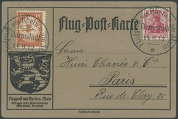 ZEPPELINPOST 10 BRIEF, 1912, 10 Pf. Flp. Am Rhein Und Main Mit Plattenfehler Farbpunkt Im O Von Luftpost Auf Flugpostkar - Poste Aérienne & Zeppelin