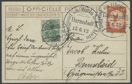 ZEPPELINPOST 10 BRIEF, 1912, 10 Pf. Flp. Am Rhein Und Main Auf Flugpostkarte (Großherzogliche Familie) Mit 5 Pf. Zusatzf - Correo Aéreo & Zeppelin