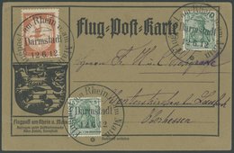 ZEPPELINPOST 10 BRIEF, 1912, 10 Pf. Flp. Am Rhein Und Main Auf Flugpostkarte Mit 2x 5 Pf. Zusatzfrankatur, 3 Sonderstemp - Posta Aerea & Zeppelin