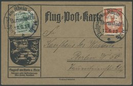 ZEPPELINPOST 10 BRIEF, 1912, 10 Pf. Flp. Am Rhein Und Main Auf Flugpostkarte Mit 5 Pf. Zusatzfrankatur, Sonderstempel Da - Correo Aéreo & Zeppelin