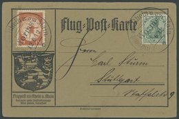 ZEPPELINPOST 10 BRIEF, 1912, 10 Pf. Flp. Am Rhein Und Main Auf Flugpostkarte Mit Plattenfehler P Von Pf Rechts Verdickt  - Poste Aérienne & Zeppelin