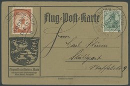 ZEPPELINPOST 10 BRIEF, 1912, 10 Pf. Flp. Am Rhein Und Main Auf Flugpostkarte Mit Plattenfehler P Von Pf Rechts Verdickt  - Airmail & Zeppelin
