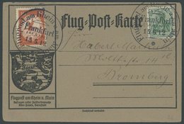 ZEPPELINPOST 10 BRIEF, 1912, 10 Pf. Flp. Am Rhein Und Main Auf Flugpostkarte Mit 5 Pf. Zusatzfrankatur, Sonderstempel Fr - Luft- Und Zeppelinpost
