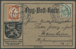 ZEPPELINPOST 10 BRIEF, 1912, 10 Pf. Flp. Am Rhein Und Main Auf Flugpostkarte (mit Zweizeiligem Gedicht) Mit 5 Pf. Zusatz - Luft- Und Zeppelinpost