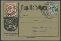 ZEPPELINPOST 11 BRIEF, 1912, 20 Pf. Flp. Am Rhein Und Main Auf Flugpostkarte Mit 5 Pf. Zusatzfrankatur, Sonderstempel Fr - Luft- Und Zeppelinpost