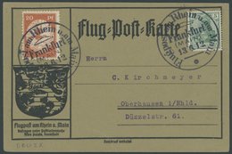 ZEPPELINPOST 11 BRIEF, 1912, 20 Pf. Flp. Am Rhein Und Main Auf Flugpostkarte Mit 5 Pf. Zusatzfrankatur, Sonderstempel Fr - Airmail & Zeppelin