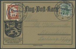 ZEPPELINPOST 11 BRIEF, 1912, 20 Pf. Flp. Am Rhein Und Main Mit Plattenfehler Oberer Rahmen Links über 2 Gebrochen (Feld  - Luft- Und Zeppelinpost