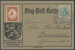 ZEPPELINPOST 11 BRIEF, 1912, 20 Pf. Flp. Am Rhein Und Main Auf Flugpostkarte Mit 5 Pf. Zusatzfrankatur, Sonderstempel Fr - Correo Aéreo & Zeppelin