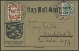 ZEPPELINPOST 11 BRIEF, 1912, 20 Pf. Flp. Am Rhein Und Main Mit Plattenfehler Farbpunkt Zwischen O Und S In Luftpost (Fel - Poste Aérienne & Zeppelin