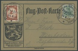 ZEPPELINPOST 11 BRIEF, 1912, 20 Pf. Flp. Am Rhein Und Main Auf Flugpostkarte Mit 5 Pf. Zusatzfrankatur, Sonderstempel Fr - Poste Aérienne & Zeppelin