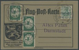 ZEPPELINPOST 12a,b BRIEF, 1912, 30 Pf. Flp. Am Rhein Und Main, 3x Auf Flugpostkarte, Dabei Plattenfehler Großer Mond, Mi - Luft- Und Zeppelinpost