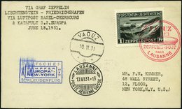 ZEPPELINPOST 110 BRIEF, 1931, Fahrt Vaduz-Lausanne, Anschließend Für Katapultflug Am 18.6.1931 Nach New York Vorgesehen  - Poste Aérienne & Zeppelin