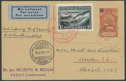 ZEPPELINPOST 110A BRIEF, 1931, Fahrt Nach Vaduz, Frankiert Mit Sondermarke 1 Fr. Zeppelinpost Auf 10 Auf 25 Rp. Ganzsach - Airmail & Zeppelin