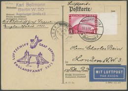 ZEPPELINPOST 122Aa BRIEF, 1931, Englandfahrt, Auflieferung Friedrichshafen, Frankiert Mit 1 RM, Ankunftsstempel 19.8.193 - Airmail & Zeppelin