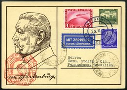 ZEPPELINPOST 195Ab BRIEF, 1932, 9. Südamerikafahrt, Bordpost Hinfahrt, Prachtkarte - Poste Aérienne & Zeppelin