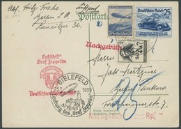 ZEPPELINPOST 459 BRIEF, 1939, Fahrt Nach Bielefeld, Prachtkarte Mit Nationalspenden-Vignette Und Nachgebühr - Correo Aéreo & Zeppelin