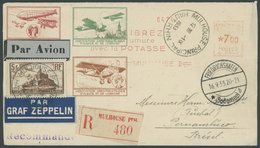 ZULEITUNGSPOST 232 BRIEF, Frankreich: 1933, 7. Südamerikafahrt, Ganzsachenumschlag Mit Luftfahrtmotiven Und Zusatzfranka - Luft- Und Zeppelinpost