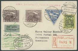 ZULEITUNGSPOST 177 BRIEF, Lettland: 1932, 6. Südamerikafahrt, Einschreibbrief Ab Riga Mit Bahnpost Berlin-Marienburg, Pr - Luft- Und Zeppelinpost