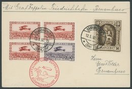 ZULEITUNGSPOST 57K BRIEF, Saargebiet: 1930, Südamerikafahrt, Bis Pernambuco, Frankiert U.a. Mit Mi.Nr. 103, Prachtkarte - Poste Aérienne & Zeppelin