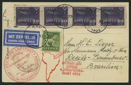 ZULEITUNGSPOST 157B BRIEF, Schweden: 1932, 4. Südamerikafahrt, Anschlussflug Ab Berlin, Prachtkarte - Correo Aéreo & Zeppelin