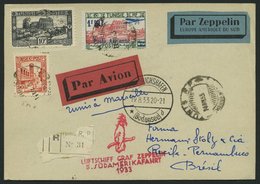 ZULEITUNGSPOST 226Aa BRIEF, Tunesien: 1933, 5. Südamerikafahrt, Auflieferung Fr`hafen, Einschreibkarte, Unbedeutender Ec - Correo Aéreo & Zeppelin