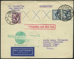 KATAPULTPOST 105a BRIEF, 6.9.1932, Europa - New York, Landpostaufgabe, Frankiert U.a. Mit W 21.3, Drucksache, Pracht - Lettres & Documents