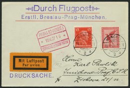 ERST-UND ERÖFFNUNGSFLÜGE 27.5.04 BRIEF, 19.4.1927, München-Prag, Prachtbrief - Zeppeline