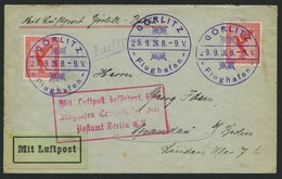 FLUGPLATZ, FLUGHAFENSTPL 28-04 BRIEF, Görtlitz Flughafen, 1926, Violetter K1 Auf Brief Nach Spandau, Pracht - Vliegtuigen