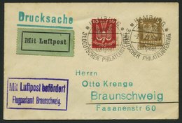 LUFTPOSTBESTÄTIGUNGSSTPL 12-02b BRIEF, BRAUNSCHWEIG In Violett, Drucksache Von HAMBURG Nach Braunschweig, Prachtbrief - Airmail & Zeppelin