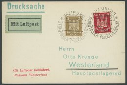 LUFTPOSTBESTÄTIGUNGSSTPL 109-01a BRIEF, WESTERLAND In Rot, Drucksache Von HAMBURG Nach Westerland, Prachtkarte - Luchtpost & Zeppelin