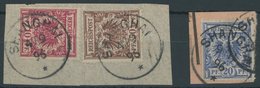 DP CHINA V 47d,48d,50d BrfStk, 1896, 10 Pf. Lilarot, 20 Pf. Violettultramarin Und 50 Pf. Rötlichbraun Auf Briefstücken,  - Chine (bureaux)