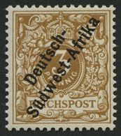 DSWA 1f *, 1897, 3 Pf. Hellocker, Falzrest, Pracht, Fotobefund Jäschke-L., Mi. 350.- - Sud-Ouest Africain Allemand
