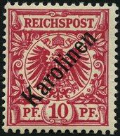 KAROLINEN 3I *, 1899, 10 Pf. Diagonaler Aufdruck, Falzrest, Pracht, Gepr. Steuer, Mi. 75.- - Islas Carolinas