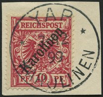 KAROLINEN 3I BrfStk, 1899, 10 Pf. Diagonaler Aufdruck, Stempel YAP, Prachtbriefstück, Mi. (160.-) - Karolinen