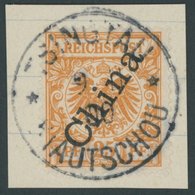 KIAUTSCHOU V 5IIa BrfStk, 1900, 25 Pf. Gelblichorange Steiler Aufdruck, Stempel TSINGTAU KIAUTSCHOU **, Kleiner Zahnfehl - Kiaochow