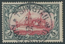 KIAUTSCHOU 17 O, 1901, 5 M. Grünschwarz/bräunlichkarmin, Ideal Gestempelt TSINGTAU A, Pracht, Mi. 800.- - Kiautchou