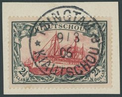 KIAUTSCHOU 37IA BrfStk, 1905, 21/2 $ Grünschwarz/dunkelkarmin, Mit Wz., Friedensdruck, Prachtbriefstück, Fotoattest Steu - Kiautschou