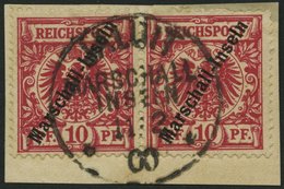 MARSHALL-INSELN 3I Paar BrfStk, 1897, 10 Pf. Jaluit-Ausgabe Im Waagerechten Paar, Prachtbriefstück, Gepr. Jäschke-L. - Marshall