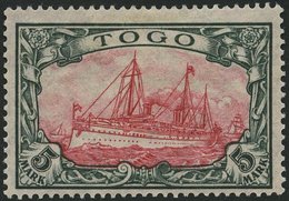 TOGO 23IIA *, 1919, 5 Mk. Grünschwarz/rotkarmin, Mit Wz., Kriegsdruck, Gezähnt A, Falzreste, Pracht, Gepr. Jäschke-L., M - Togo