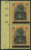 SAARGEBIET 9bI Ñ **, 1920, 25 Pf. Gelborange/schwarz Auf Gelbweiß Im Senkrechten Randpaar Mit Bogennummer, Pracht, Gepr. - Other & Unclassified