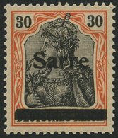 SAARGEBIET 10yI *, 1920, 30 Pf. Dunkelrotorange/schwarz Auf Orangeweiß, Type I, Falzrest, Pracht, Kurzbefund Braun, Mi.  - Altri & Non Classificati